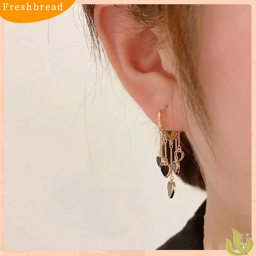 &lt; Freshbread &gt; 1pasang Wanita Menjuntai Anting Hitam Hati Jumbai Perhiasan Electroplating Bright Luster Drop Earrings Untuk Pakaian Sehari-Hari