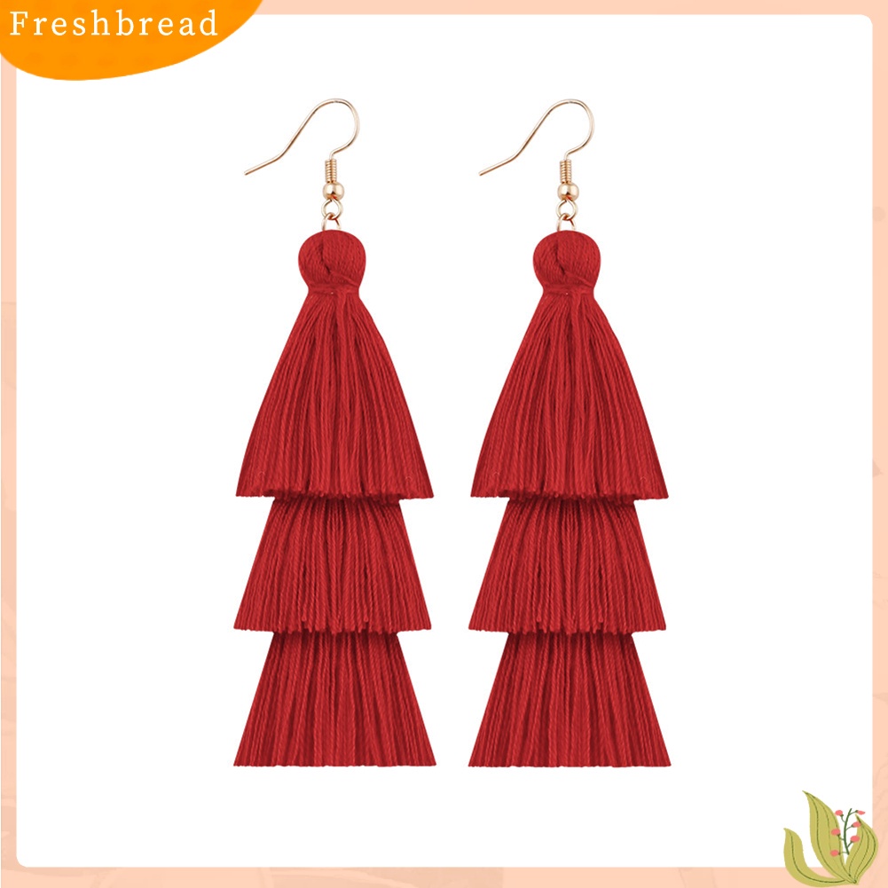 &lt; Freshbread &gt; Bohemian Wanita Panjang Rumbai Fringe Multilayer Menjuntai Kait Anting Perhiasan Hadiah