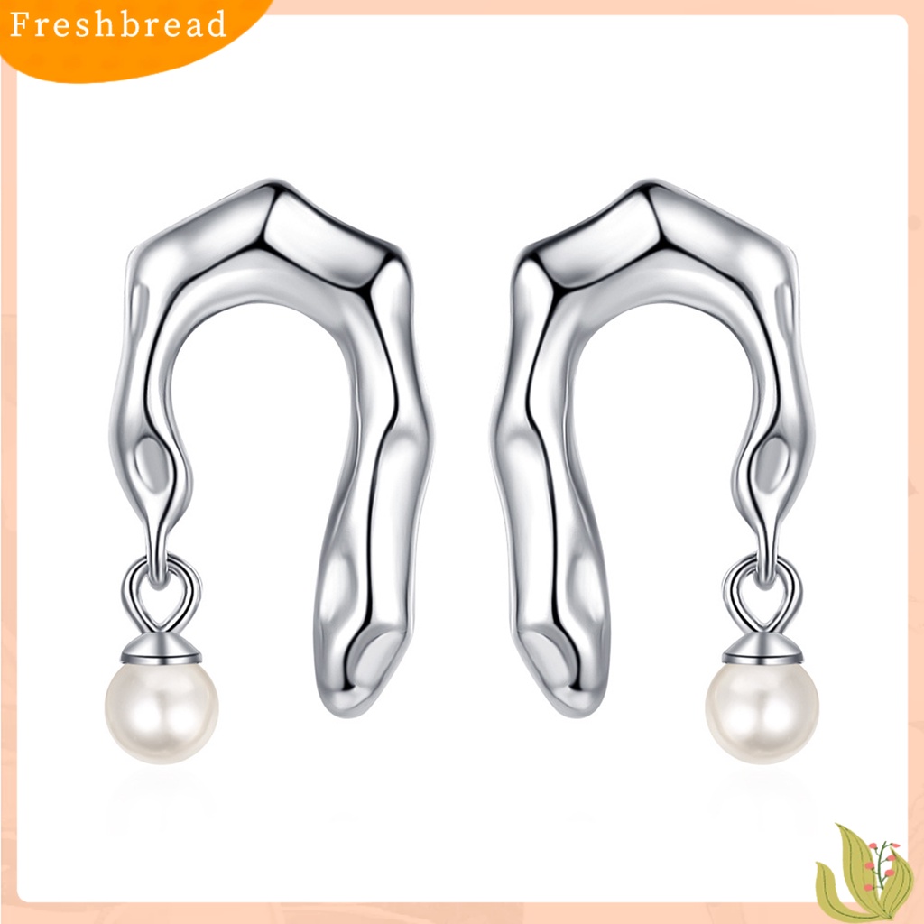 &lt; Freshbread &gt; 1pasang Ear Studs Geometric Irregular Electroplating High Polished Faux Pearl Hias Hypoallergenic Asimetris Wanita Modern Stud Earrings Perhiasan Aksesori