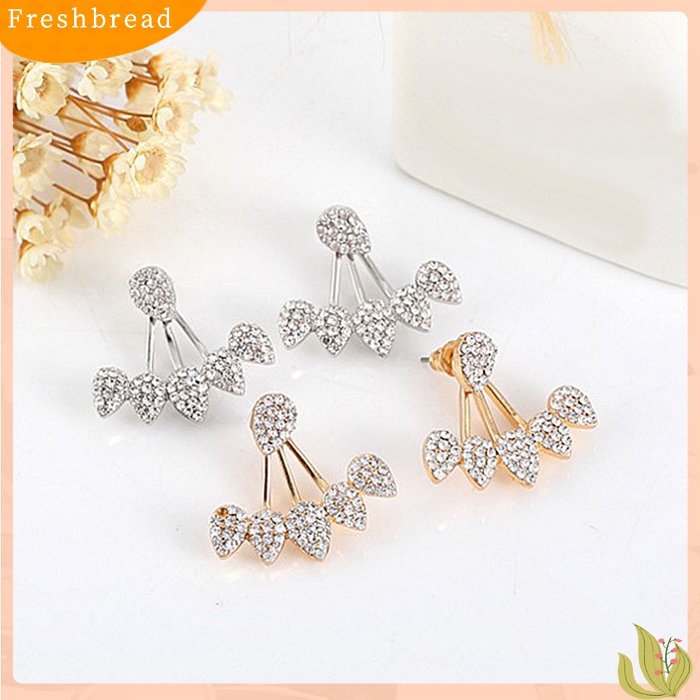 &lt; Freshbread &gt; Wanita Chic Tetesan Air Berlian Imitasi Depan Belakang Telinga Jaket Tindik Stud Earrings