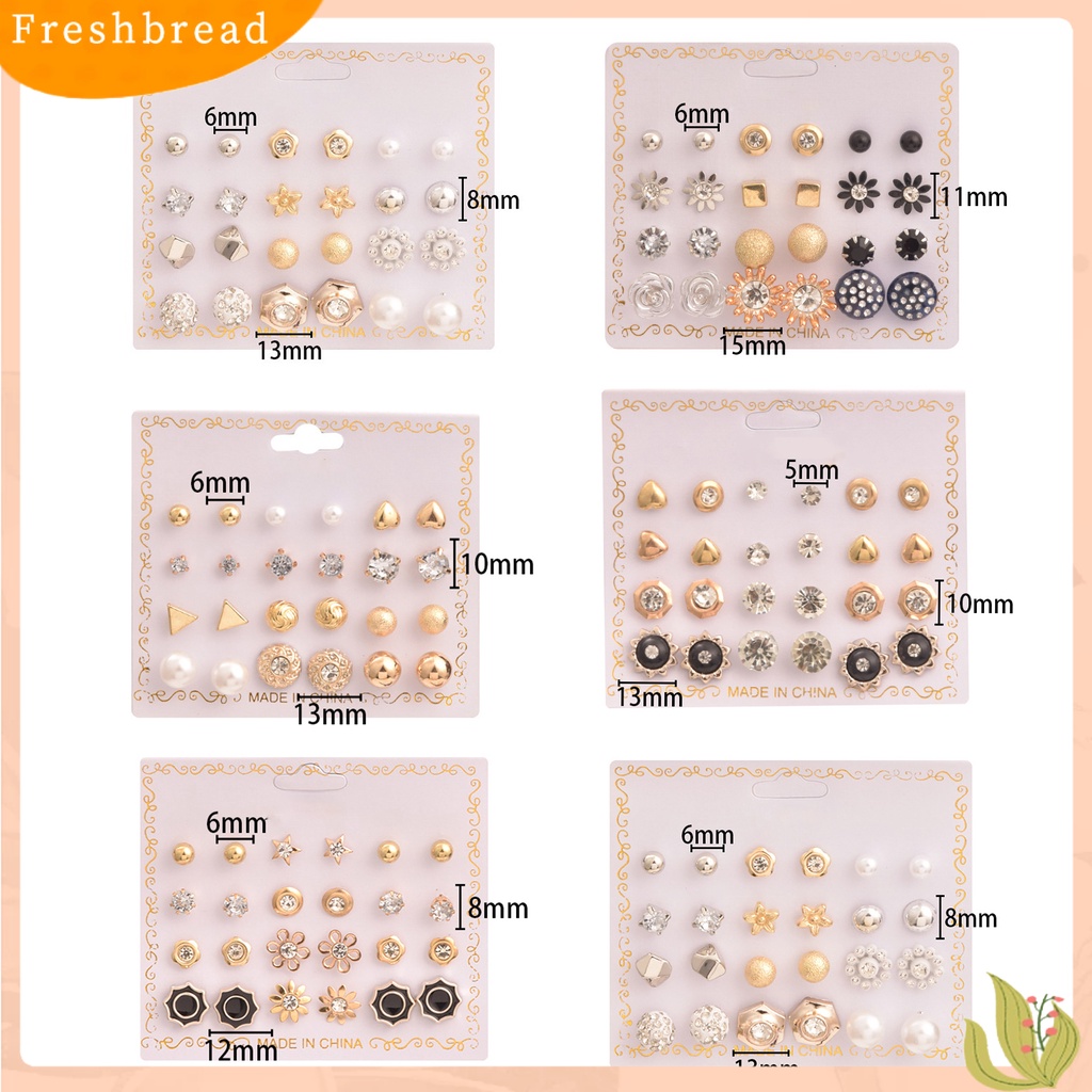 &lt; Freshbread &gt; 12pasang Wanita Stud Earrings Bentuk Bola Gaya Korea Perhiasan Geometri Mutiara Imitasi Menjuntai Anting Perhiasan Hadiah