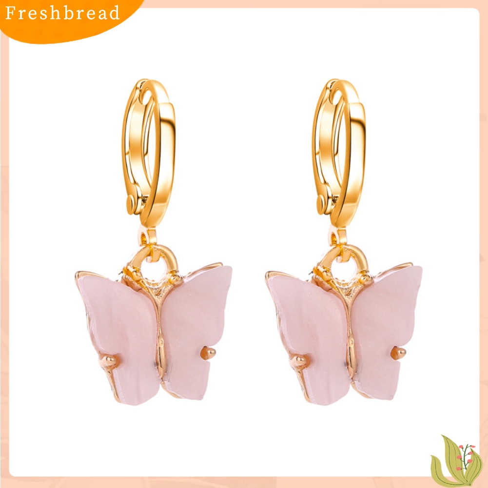 &lt; Freshbread &gt; Wanita Manis Permen Warna Akrilik Kupu-Kupu Menjuntai Huggie Earrings Perhiasan Hadiah