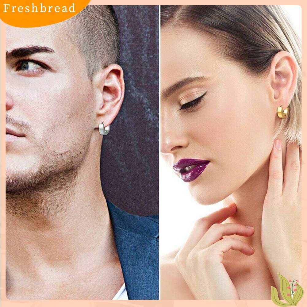 &lt; Freshbread &gt; 1pasang Fashion Keren Pria Stainless Steel Huggie Hoop Earrings Perhiasan Kasual