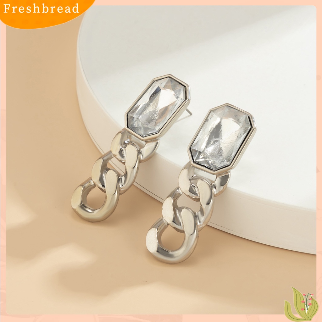 &lt; Freshbread &gt; 1pasang Anting Menjuntai Retro Rantai Rumbai Bentuk Persegi Anting Hollow Batu Permata Imitasi Untuk Pesta