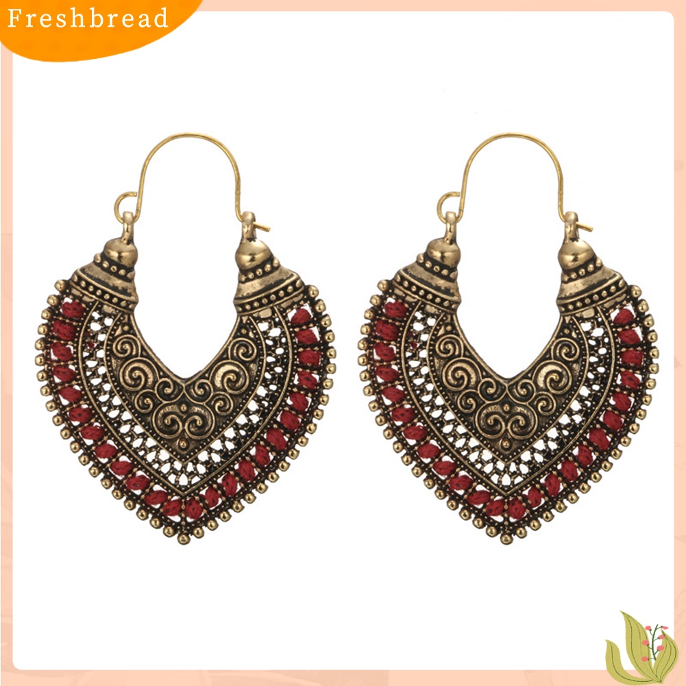 &lt; Freshbread &gt; Retro Bohemian Alloy Berongga Keluar Hati Ukiran Anting Wanita Perhiasan Hadiah