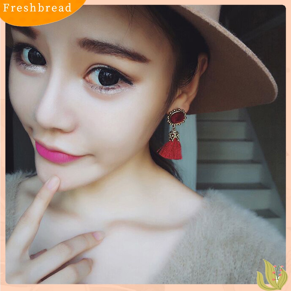 &lt; Freshbread &gt; Vintage Wanita Rumbai Berpohon Drop Bulat Telinga Stud Anting Pernyataan Perhiasan