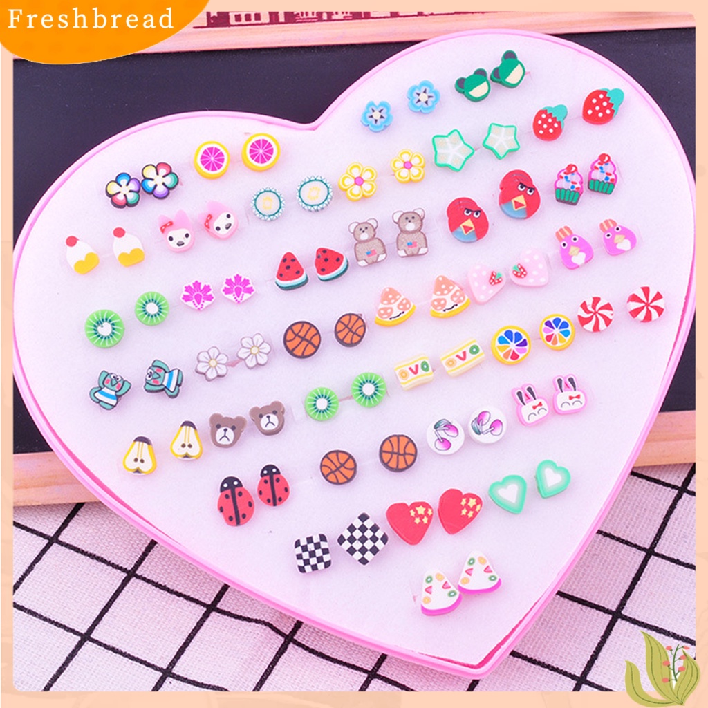 &lt; Freshbread &gt; 36pasang Wanita Ear Studs Set Shining Multiwarna Kartun Ringan Tidak Bahaya Hias Stainless Bentuk Berbeda Stud Earrings Set Hadiah