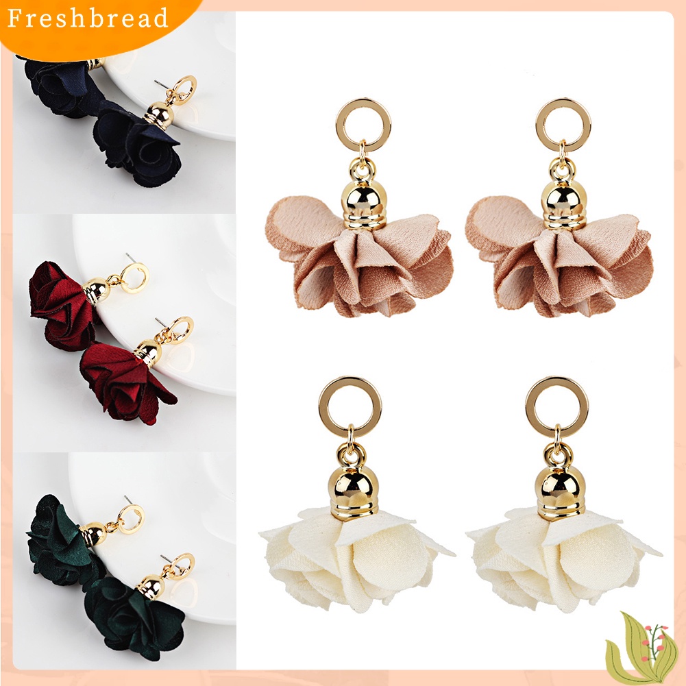 &lt; Freshbread &gt; Wanita Fashion Kain Kelopak Bunga Liontin Drop Menjuntai Anting Perhiasan Hadiah