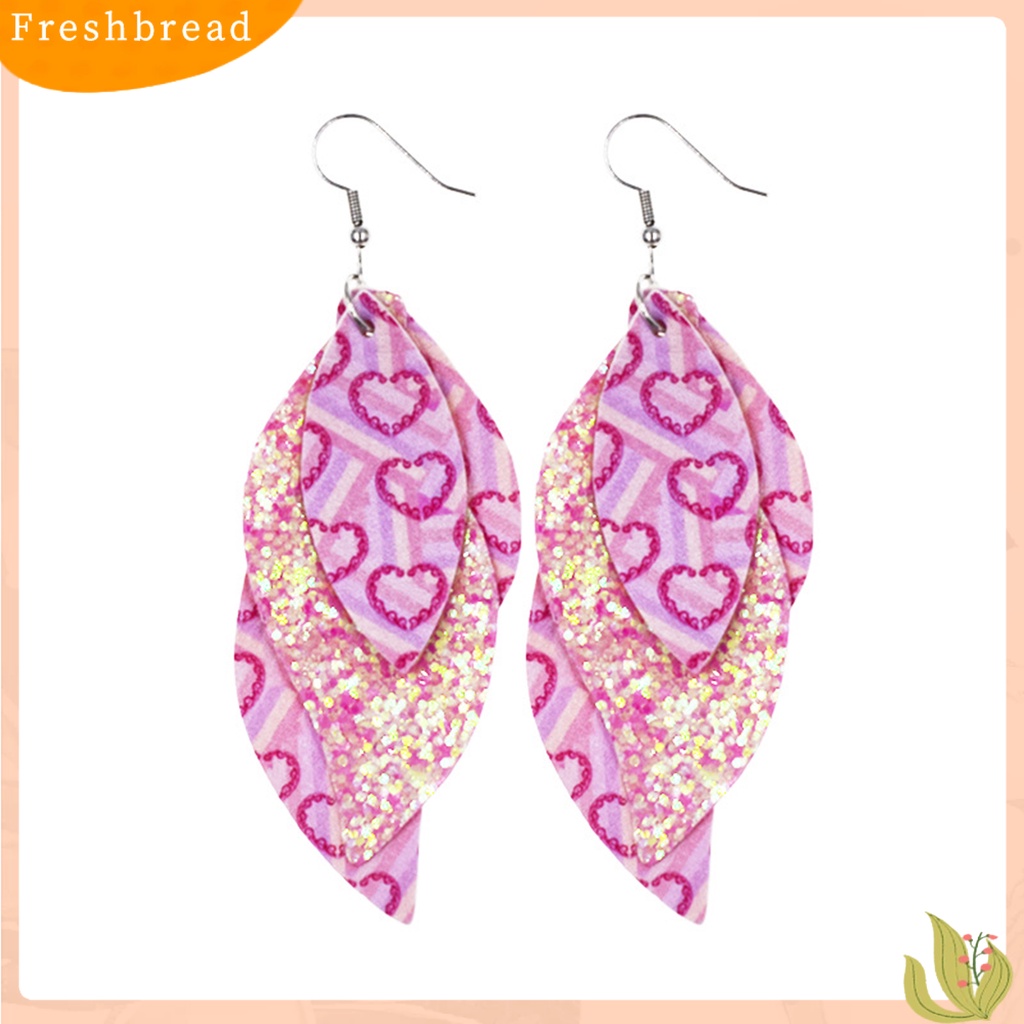 &lt; Freshbread &gt; S-Shaped Leather Earrings Sequin Sparkling Earrings Perhiasan Aksesori Hadiah