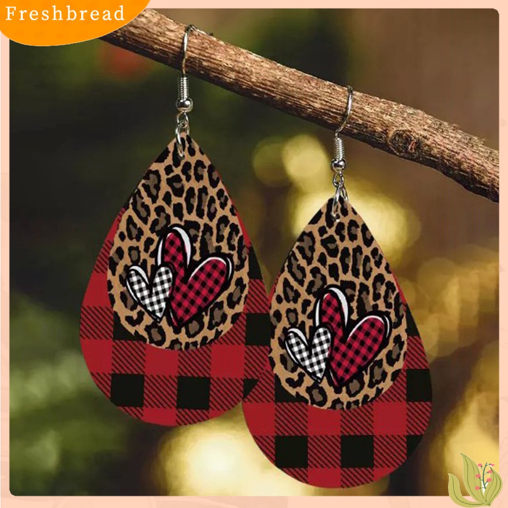 &lt; Freshbread &gt; 1pasang Anting Lady Bahan Kulit Imitasi All Match Bentuk Tetesan Air Anting Stainless Menjuntai Untuk Pacaran