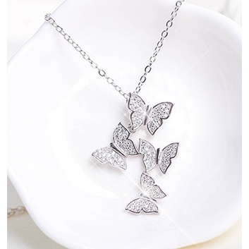 Goldkingdom Fashion Perhiasan Aksesoris Ready Stock Perak Kalung Wanita Pendek Korea Fashion Empat Kupu-Kupu Berlian Kerah Rantai Fashion Vintage Style Jewelry