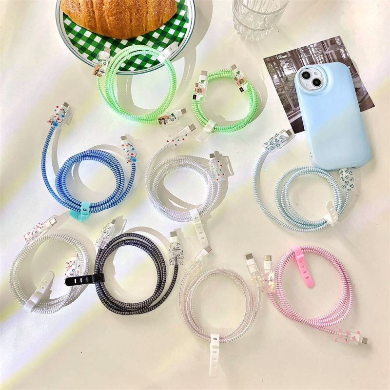 Charger Case Set Untuk iPhone 20W Pengisian Cepat Plug Soft Cover Jalur Kabel Love Bunga Bungkus Pelindung Data Line Cord Set Berliku Kawat Ikat Aksesoris