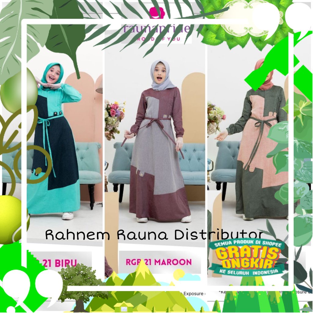 gamis remaja rauna rgr 21 baju remaja / gamis tanggung / baju anak abu biru marun /dress wanita tang