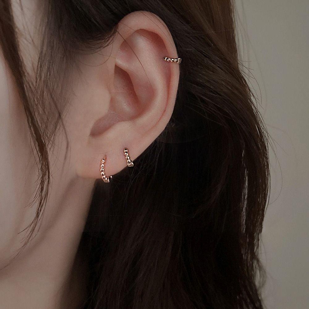 Mxbeauty Wanita Anting Hoop Trendi Halus Stud Earrings Niche Desain Fashion Perhiasan Gadis Hadiah Manik-Manik Pembukaan Cincin