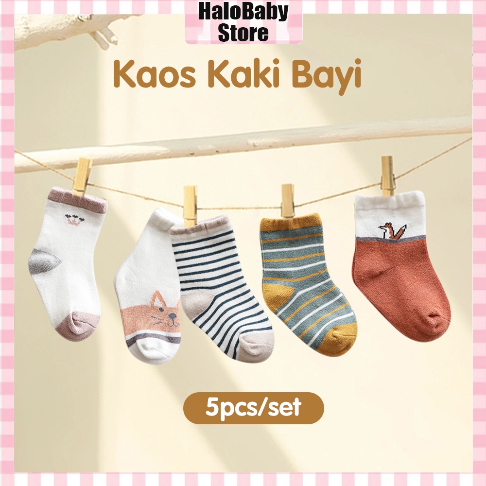 Halo Baby 5pcs kaos kaki bayi motif lucu/kaus kaki bayi 1-3 tahun/baby socks