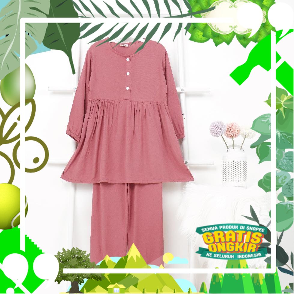 SET BAJU BUSANA SETELAN STELAN GAMIS RAYON HOME DRESS ANAK MUSLIM MUSLIMAH POLOS TERBARU PEREMPUAN W