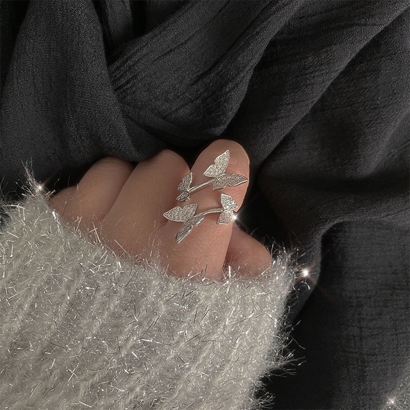 Goldkingdom Fashion Perhiasan Aksesoris Ready Stock Asli Buatan Tangan Mikro Bertatahkan Zirkon Kupu-Kupu Elemen Cincin Cincin Gadis Halus Jari Telunjuk Cincin