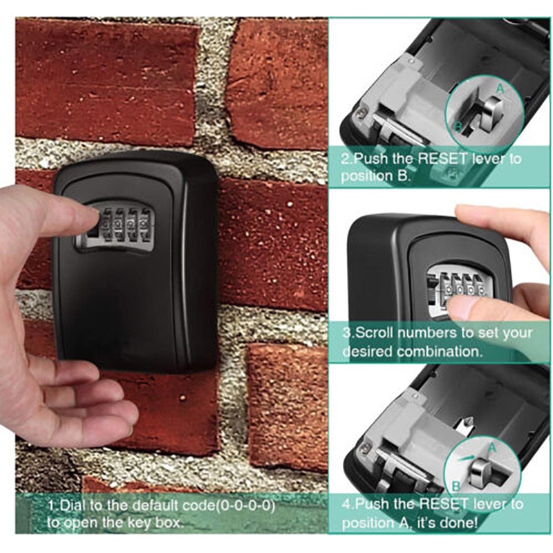 Key Safe Box Outdoor 4 Digit Wall Mount Kotak Kunci Lock Dinding