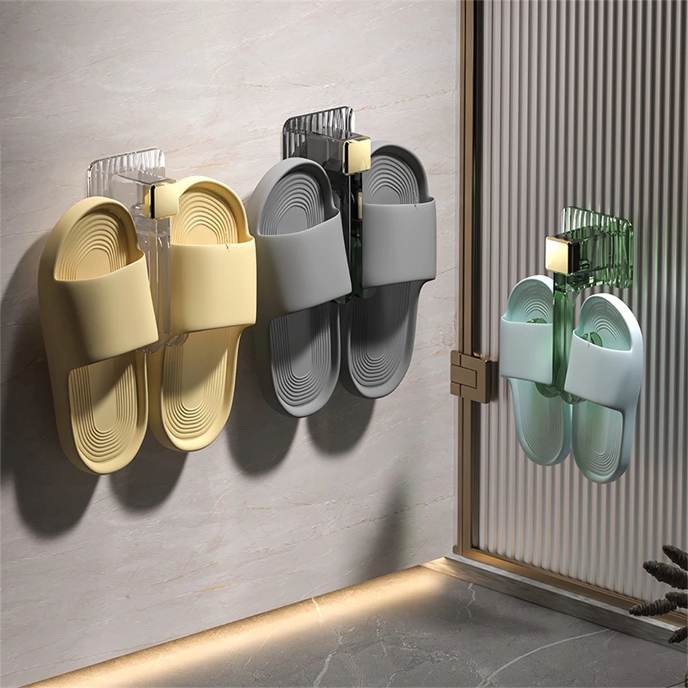 1/2pcs Kamar Mandi Yang Dipasang Di Dinding Non-Punched Slipper Holder/Toilet Sandals Drain Storage Hook/Belakang Pintu Gantungan Sepatu Rak Penyimpanan/Organizer Sepatu Hemat Ruang/Atur Artefak