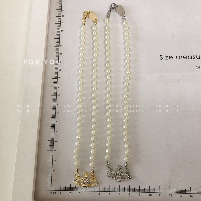 Kalung Mutiara Liontin Saturnus Perempuan Rantai Klavikula Barok Desain Niche Eropa Amerika Hip Hop Chain