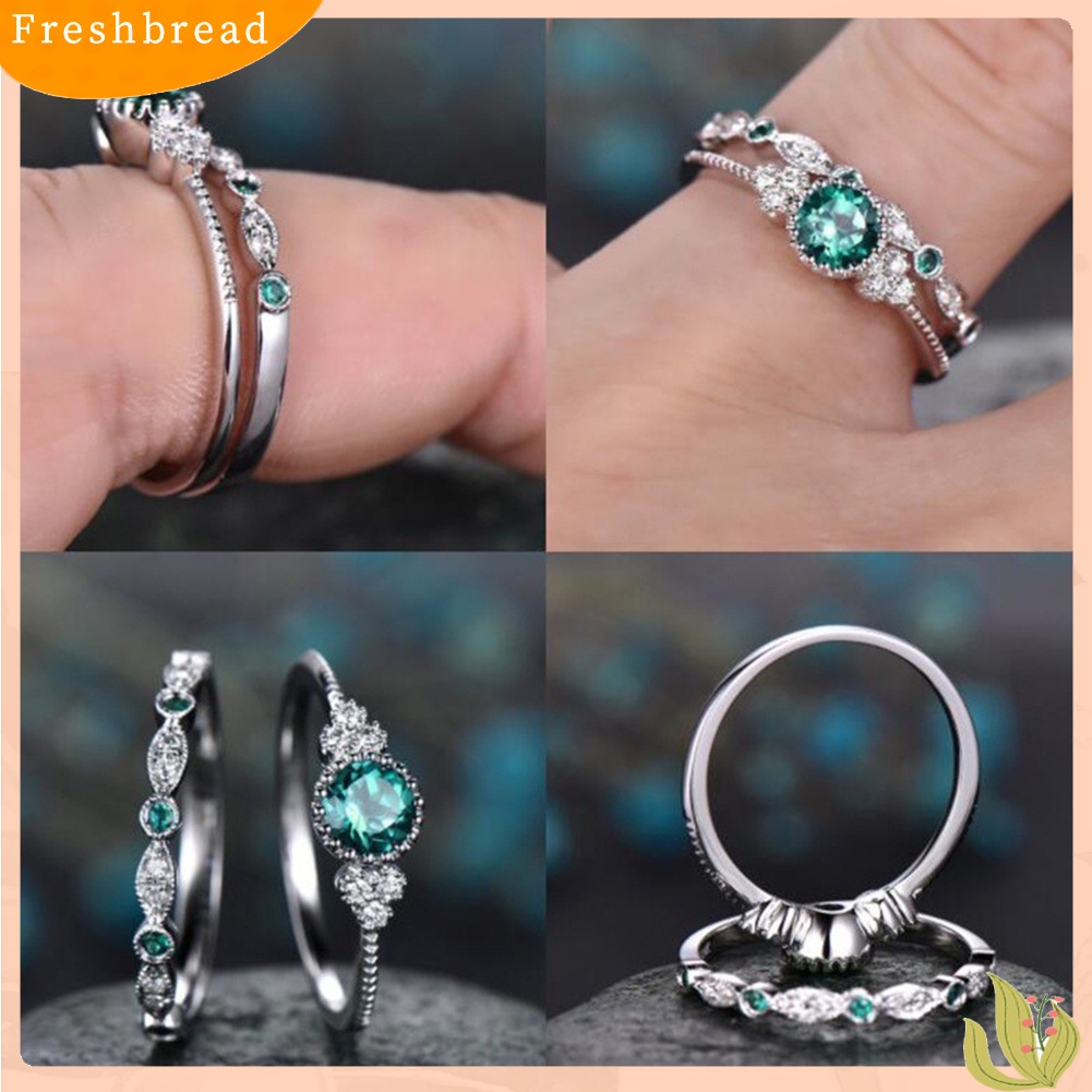 {In Stock} 2Pcs/Set Wanita Berlian Imitasi Potongan Bulat Cubic Zirconia Jari Cincin Perhiasan Pernikahan