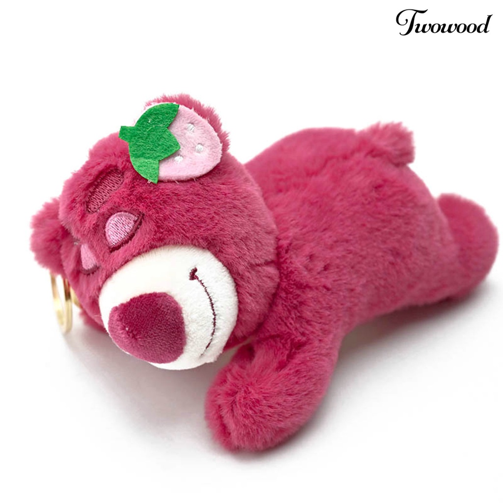 Twowood Gantungan Kunci Beruang Liontin Kartun Sprawled Lazy Bear Sweet Color Antikarat Keys Storage Strawberry Shoulder Bag Decoration Bear Mainan Mewah Mobil Decor Stuff