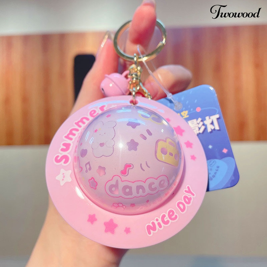 Twowood Gantungan Kunci Liontin Bentuk UFO Proyeksi Cahaya Langit Malam Dengan Bell Keys Penyimpanan Stainless Kartun Hewan Cetak Keyring Pendant Hadiah