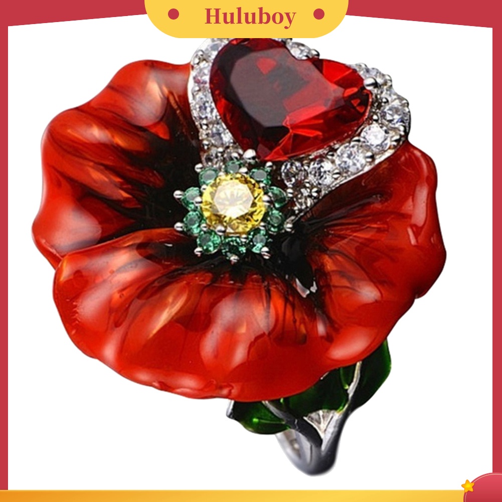 {Ready Stock} Pesta Pernikahan Fashion Bunga Bentuk Hati Ruby Imitasi Jari Cincin Perhiasan Pengantin