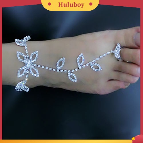 {Ready Stock} Kristal Berlian Imitasi Daun Hand Harness Gelang Rantai Budak Link Kaki Jari Cincin