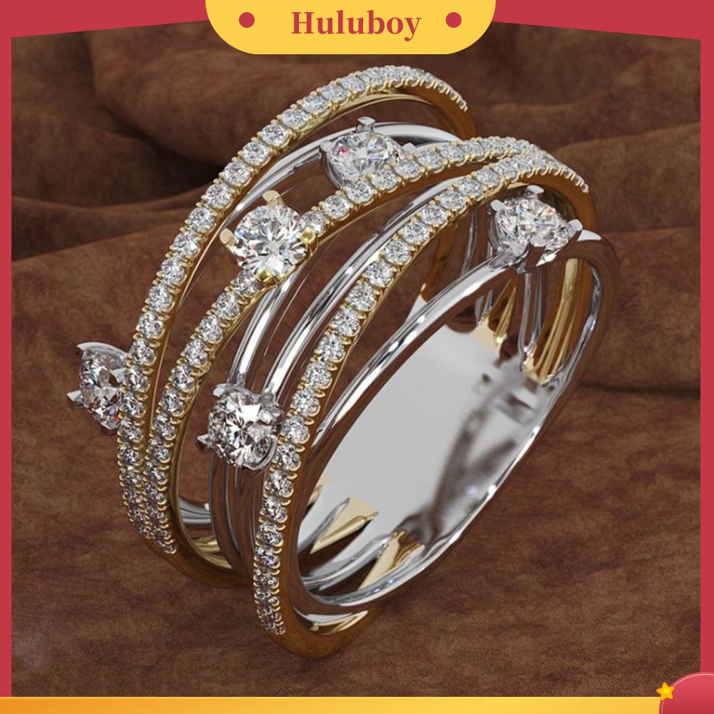 {Ready Stock} Fashion Wanita Salib Dual Warna Cubic Zirconia Bertatahkan Cincin Pernikahan Perhiasan Hadiah