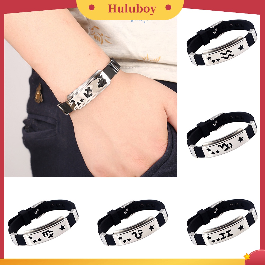 {Ready Stock} Gelang Tangan Pria Horoskop Stainless Steel Silikon Bangle Clasp Cuff Bracelet