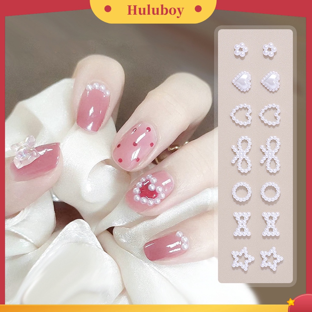 {In Stock} 50Pcs/Set Nail Art Rhinestones Gaya Perancis Efek 3D Geometris Datar Belakang Cinta Hati Bentuk Bunga Mutiara Imitasi Manikur Ornamen Untuk Nail Art Belajar