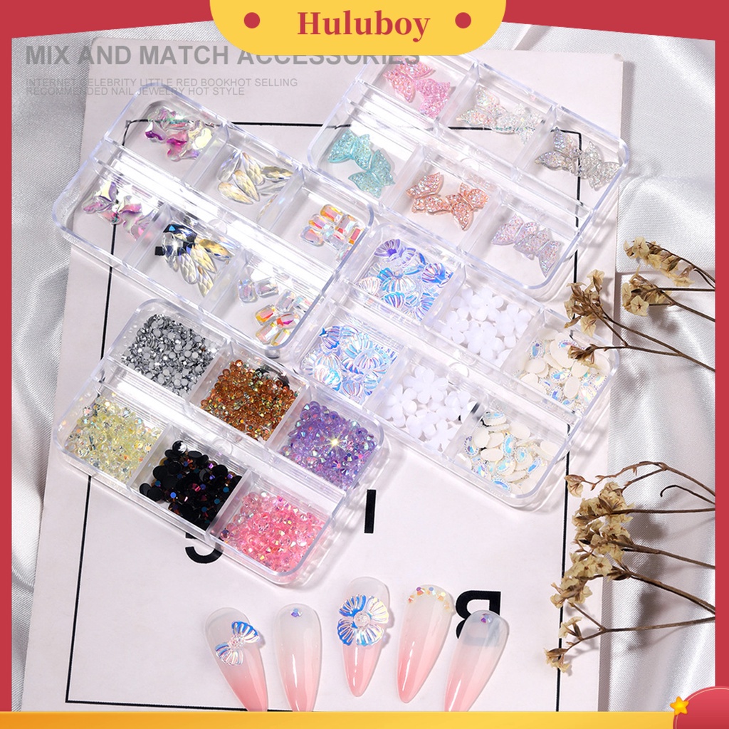 {In Stock} 1kotak Dekorasi Kuku Warna Hidup Indah Mengkilap Efek Visual Bentuk Campur Pertunjukan Pesona Unik Plastik 3D Nail Art Perhiasan DIY Desain Manicure Perlengkapan Kuku
