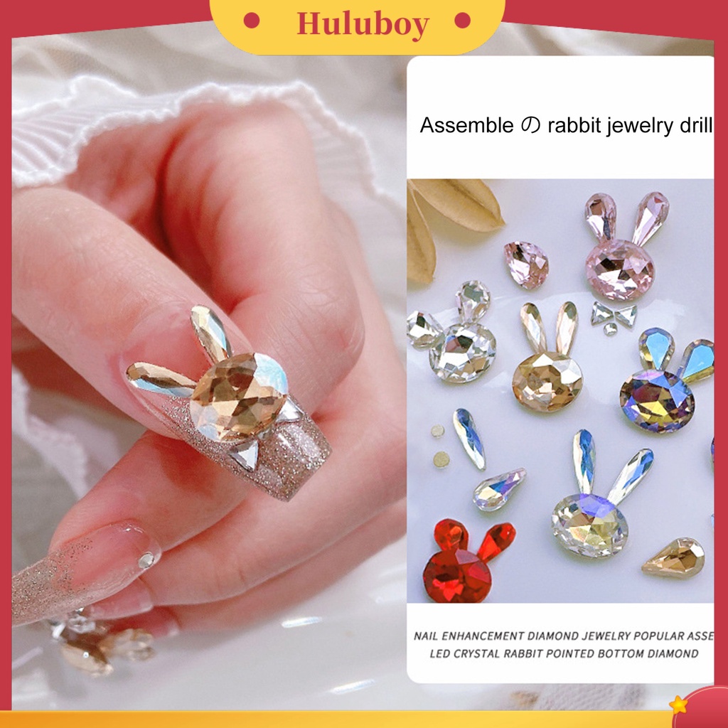 {In Stock} 6Pcs Nail Art Decor Bersinar Tidak Jatuh Tiga Dimensi Kristal Imitasi DIY Gloss Nail Patchwork Bunny Nail Rhinestones Manicure Store Supply