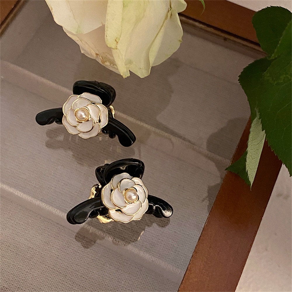 2 Pcs Elegan Hitam Putih Camellia Hair Clip Bang Mini Hiu Klip Jepit Rambut Aksesoris Rambut