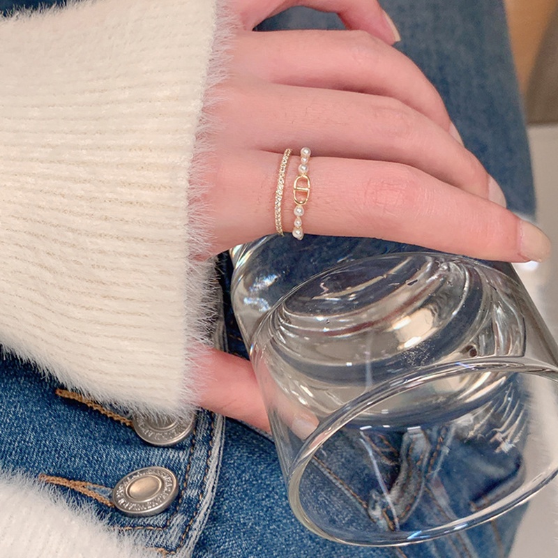 Cincin Geometris Fashion Wanita Cincin Paduan Berlapis Emas