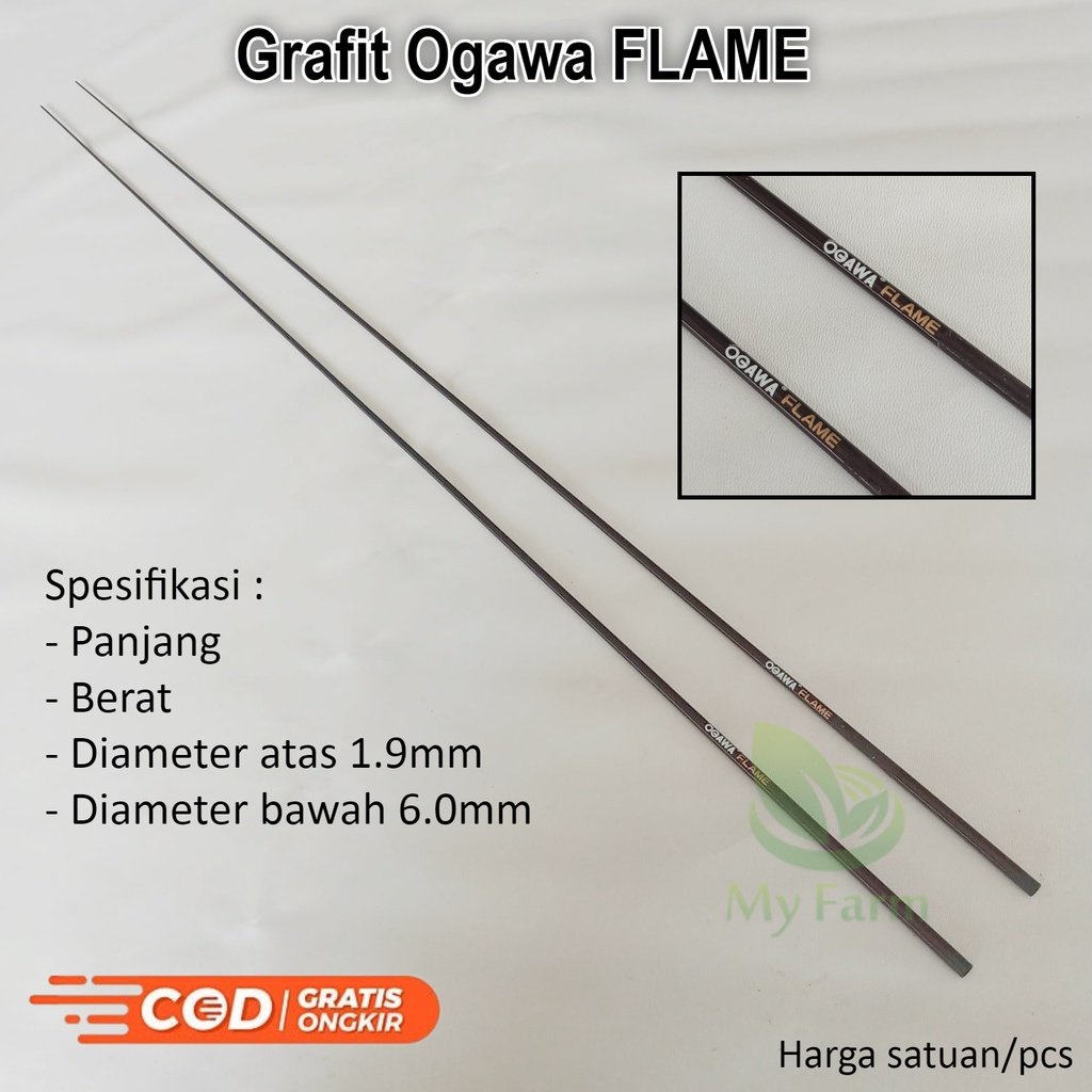 Ujung Graphite Ogawa Flame 90 Cm - Blank Yang Bisa Untuk Custom Atasan Joran Kolam Atau Kolaman Cend