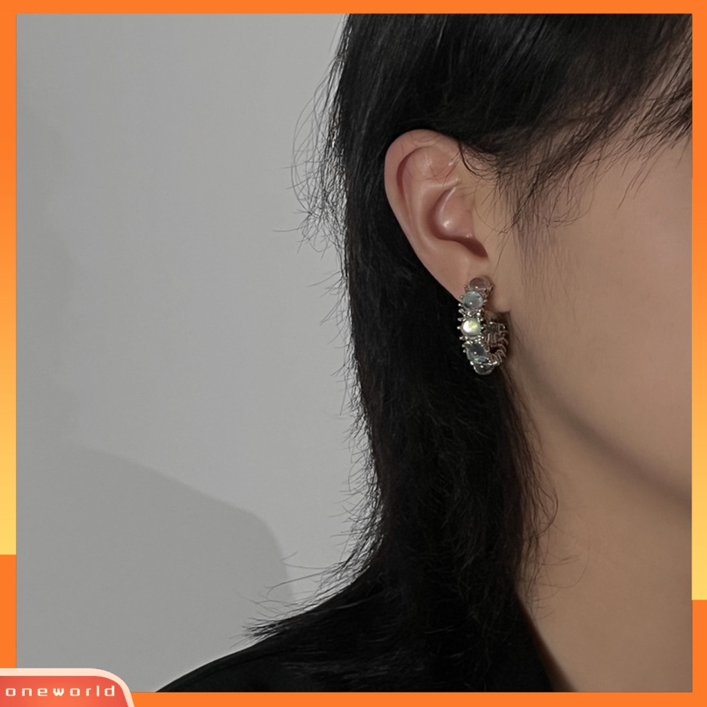 [OWR] 1pasang Ear Studs Bentuk Batu Permata Elegan Mengkilap Serbaguna Dress Up Alloy Manis Keren Gadis Moonstone Anting Perhiasan Fashion