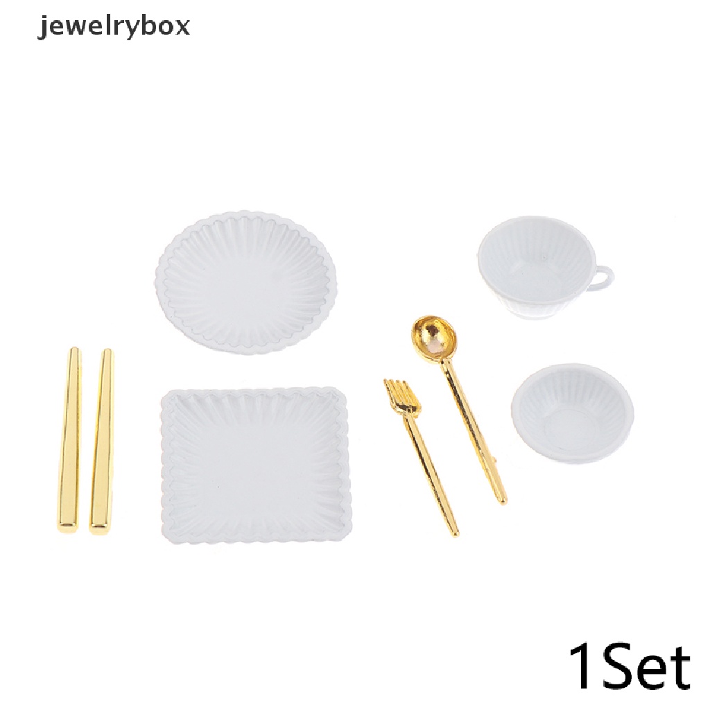 [jewelrybox] 1set 1: 12rumah Boneka Miniatur Cangkir Kopi Piring Garpu Sendok Mangkuk Peralatan Makan Model Dekorasi Dapur Mainan Butik