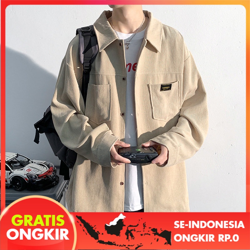 Jaket Pria Pemuda Kemeja Pria 2023   Fashion   Korduroi  Mahasiswa Jepang  Kemeja Mantel