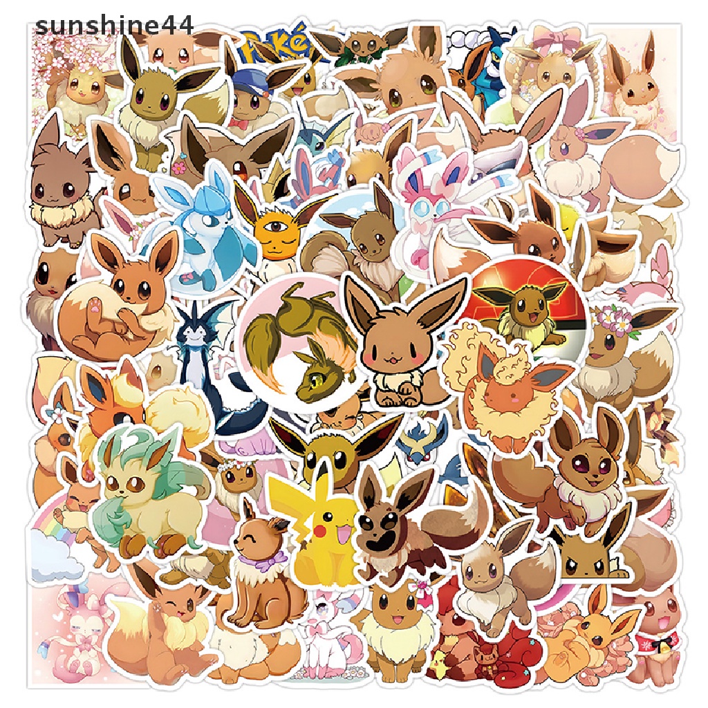 Sunshine 53/52pcs Kartun Pokemon Eevee Stiker Kawaii DIY Graffiti Lucu Anime Sticker ID