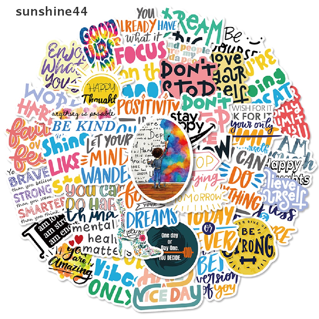 Sunshine 50pcs Stiker Inspirasi Ungkapan Motivasi Life Quotes Decals DIY Laptop Scrapbooking Stiker Hadiah ID