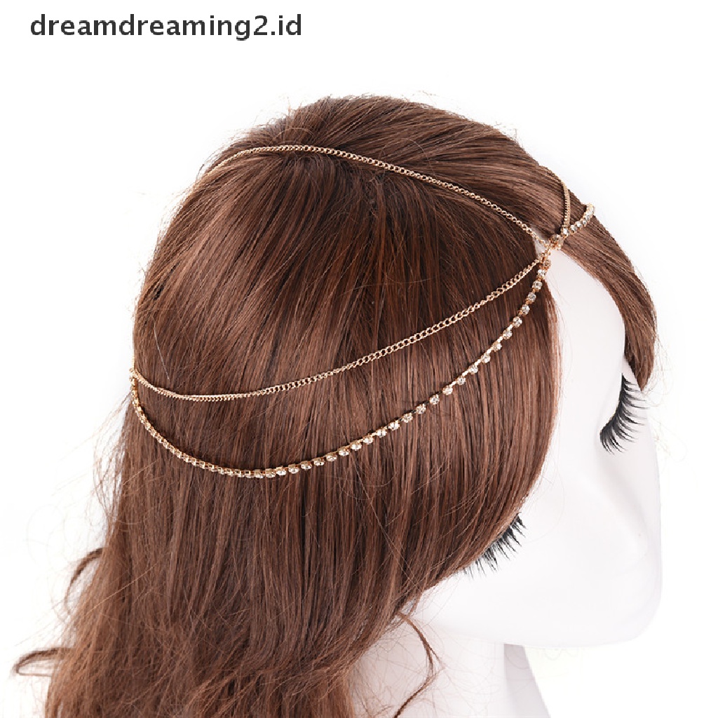 (hot) Bando Rantai Kepala Boho Multilayer Logam Gaya Rambut Pernikahan Aksesoris Rambut//