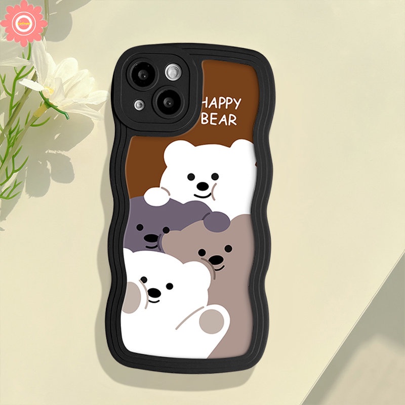 Casing Realme C53 C35 C55 C12 C15 C21Y C33 C30 5i 8 C11 C25Y C25s 5 10 9i 6i C25 8i 7i 7 5s C20 8Pro 9Pro+ 9 C3 C17 Motif Sambungan Kreatif Romantis Beruang Lucu Wavy Edge Soft Case