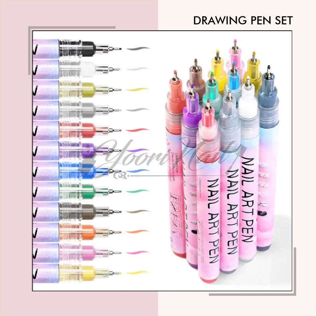 Drawing pen set painting gel drawing nail art pen lukis nailart dekorasi