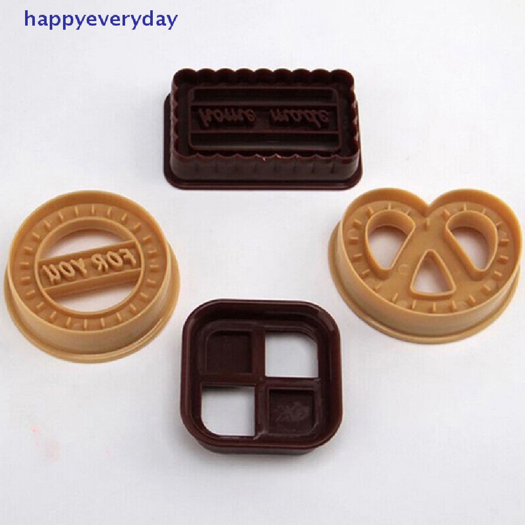 [happy] 4pcs Square Round Cookie Biscuit Cutter Set Roti Fondant Cetakan Kue Baking Tools [ID]