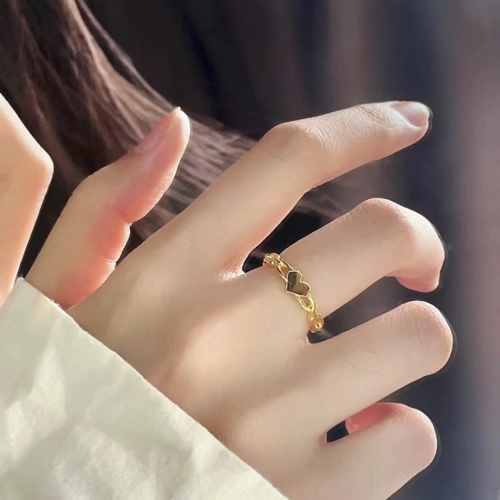 Cincin Cinta Rantai Baru Sederhana Tidak Luntur Cincin Jari Telunjuk Rasa High-end Wanita Cincin Kepribadian Fashion Untuk Pacar Perhiasan Hati Manis