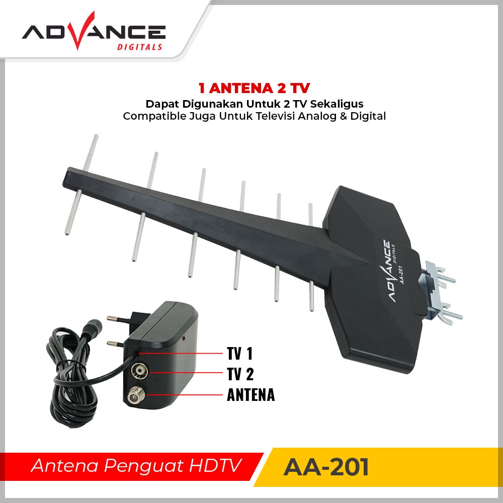 ADVANCE Antena Outdoor TV Digital Analog UHF DVD-T2 Include Kabel 10M DVB-T2 / Antena HDTV AA-201 Bisa Untuk STB dan Tv Dengan Booster