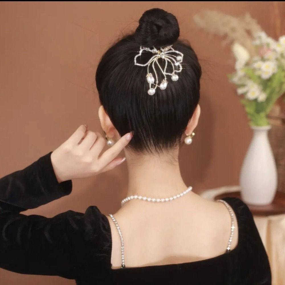 Mxbeauty Wanita Ponytail Gesper Elegan Halus Temperamen Mutiara Rumbai Bell Anggrek Ponytail Holder Busur Berlian Imitasi Gaya Korea Klip Rambut