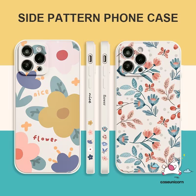 Bunga Sisi Print Case Oppo A17 A16 A5 A5s A57 A54 A17K A15 A94 A96 A95 A12 A3s A76 A7 Reno 8T 5F 8 7 6 5 A9 A78 A55 A53 A31 A1K A16K A74 A16E A52 Fresh Bunga Daun Sarung Soft Cover